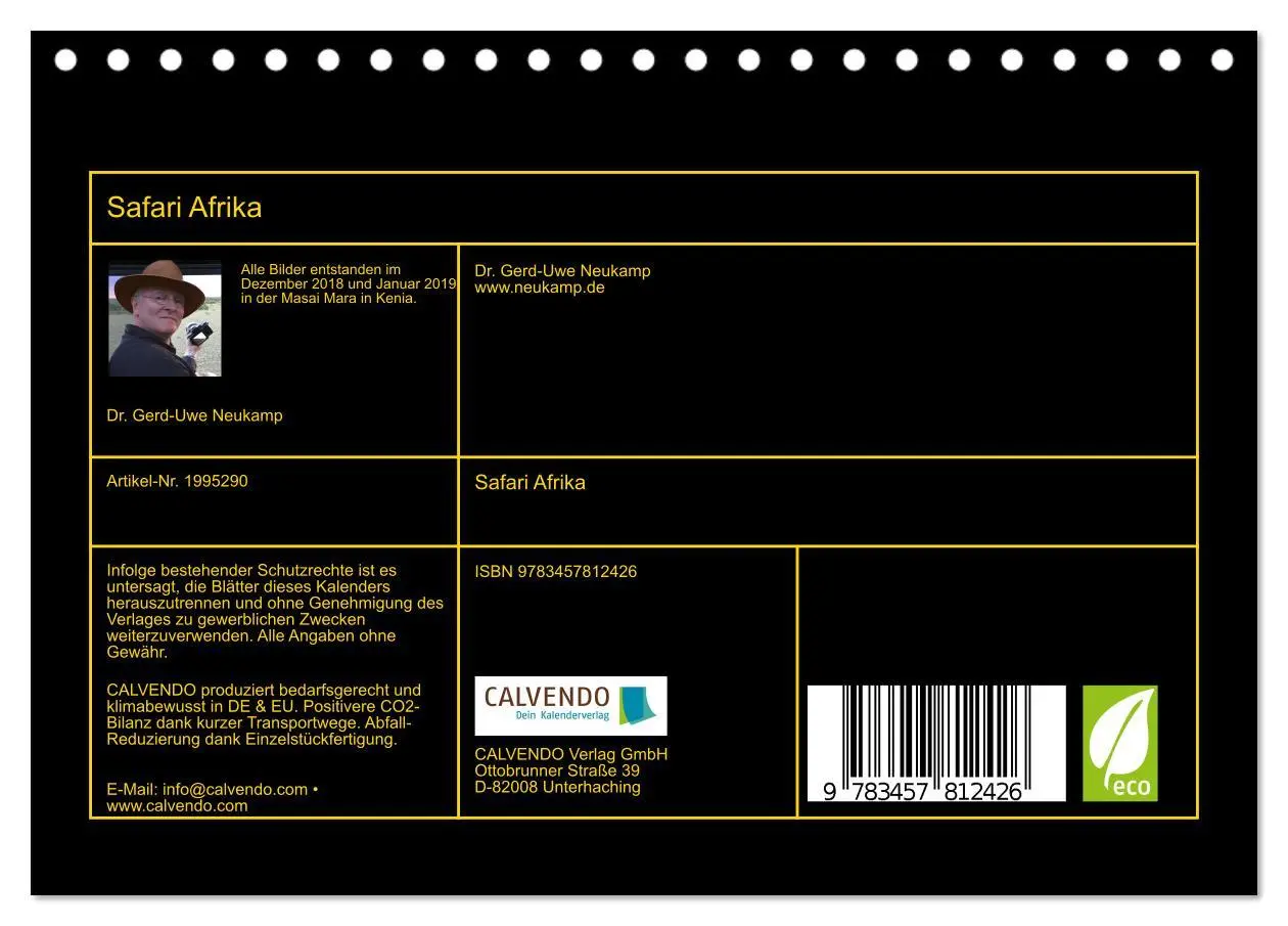 Bild: 9783457812426 | Safari Afrika (Tischkalender 2026 DIN A5 quer), CALVENDO...