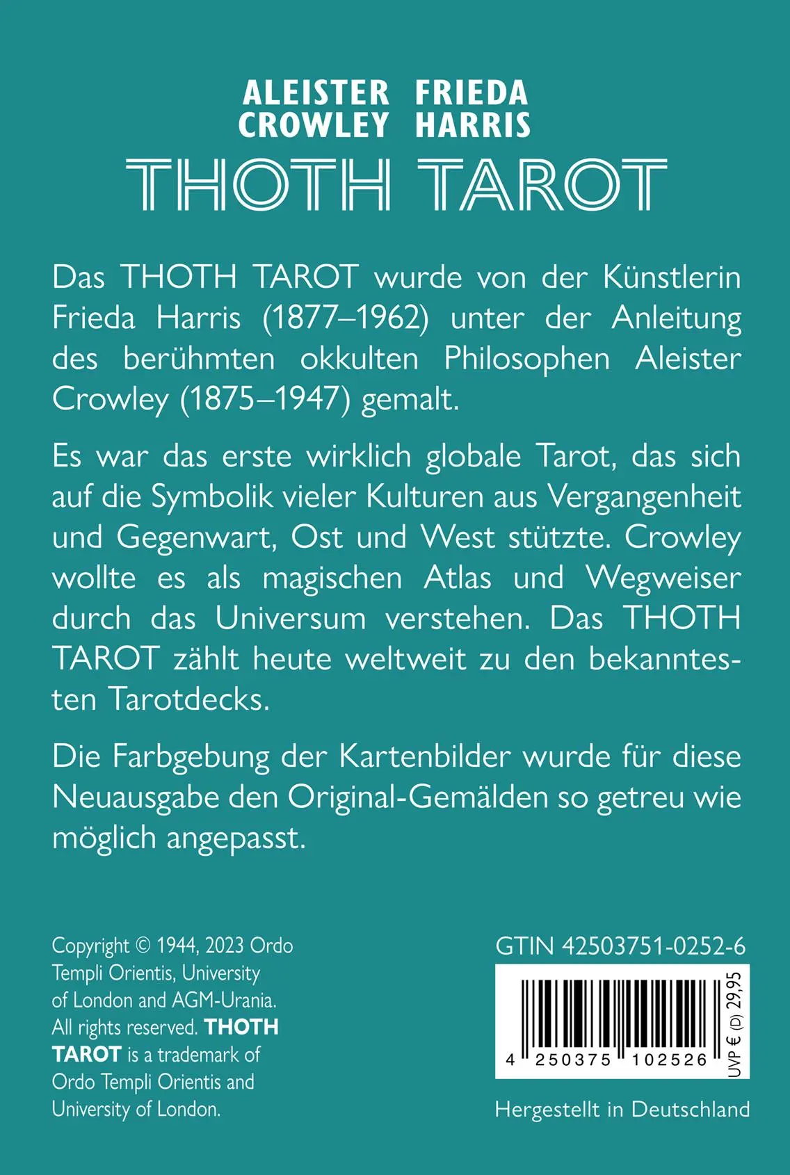 Rückseite: 4250375102526 | Aleister Crowley Thoth Tarot (Deluxe Ausgabe, Deutsch, DE) | Crowley