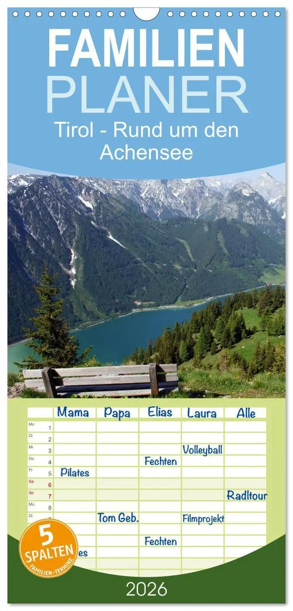 Cover: 9783516512526 | Familienplaner 2026 - Tirol - Rund um den Achensee mit 5 Spalten...
