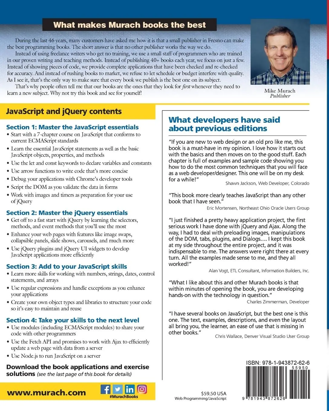 Rückseite: 9781943872626 | Murach's JavaScript and Jquery (4th Edition) | Mary Delamater (u. a.)