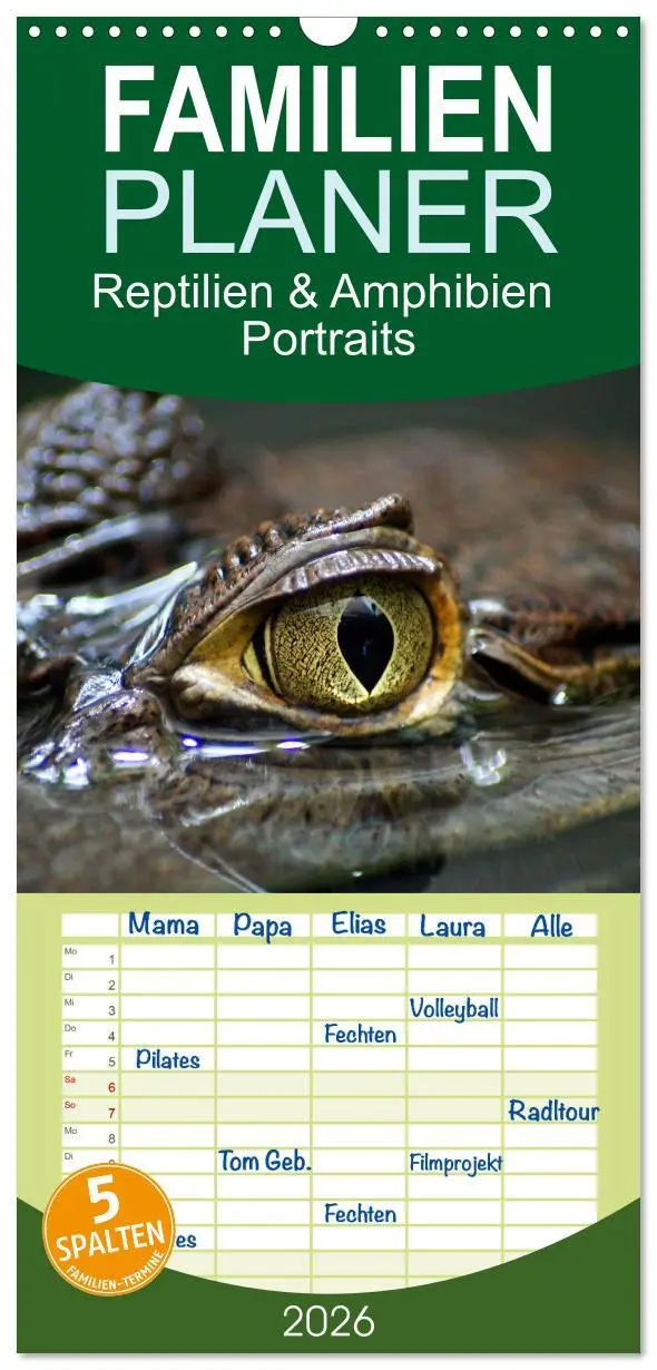 Cover: 9783516502626 | Familienplaner 2026 - Reptilien &amp; Amphibien Portraits mit 5 Spalten...