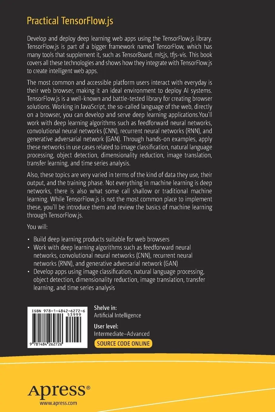 Rückseite: 9781484262726 | Practical TensorFlow.js | Deep Learning in Web App Development | Buch