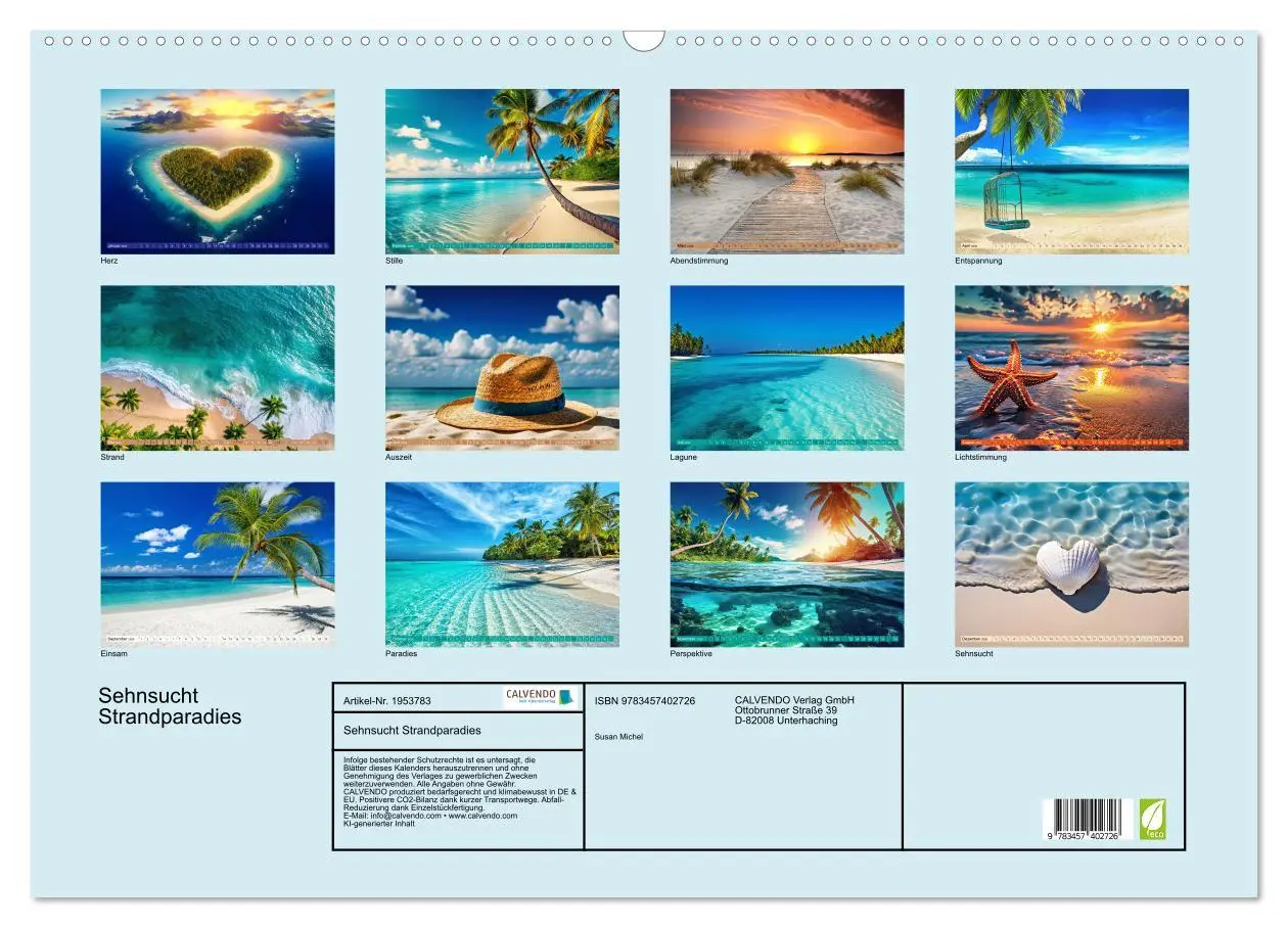 Bild: 9783457402726 | Sehnsucht Strandparadies (Wandkalender 2026 DIN A2 quer), CALVENDO...