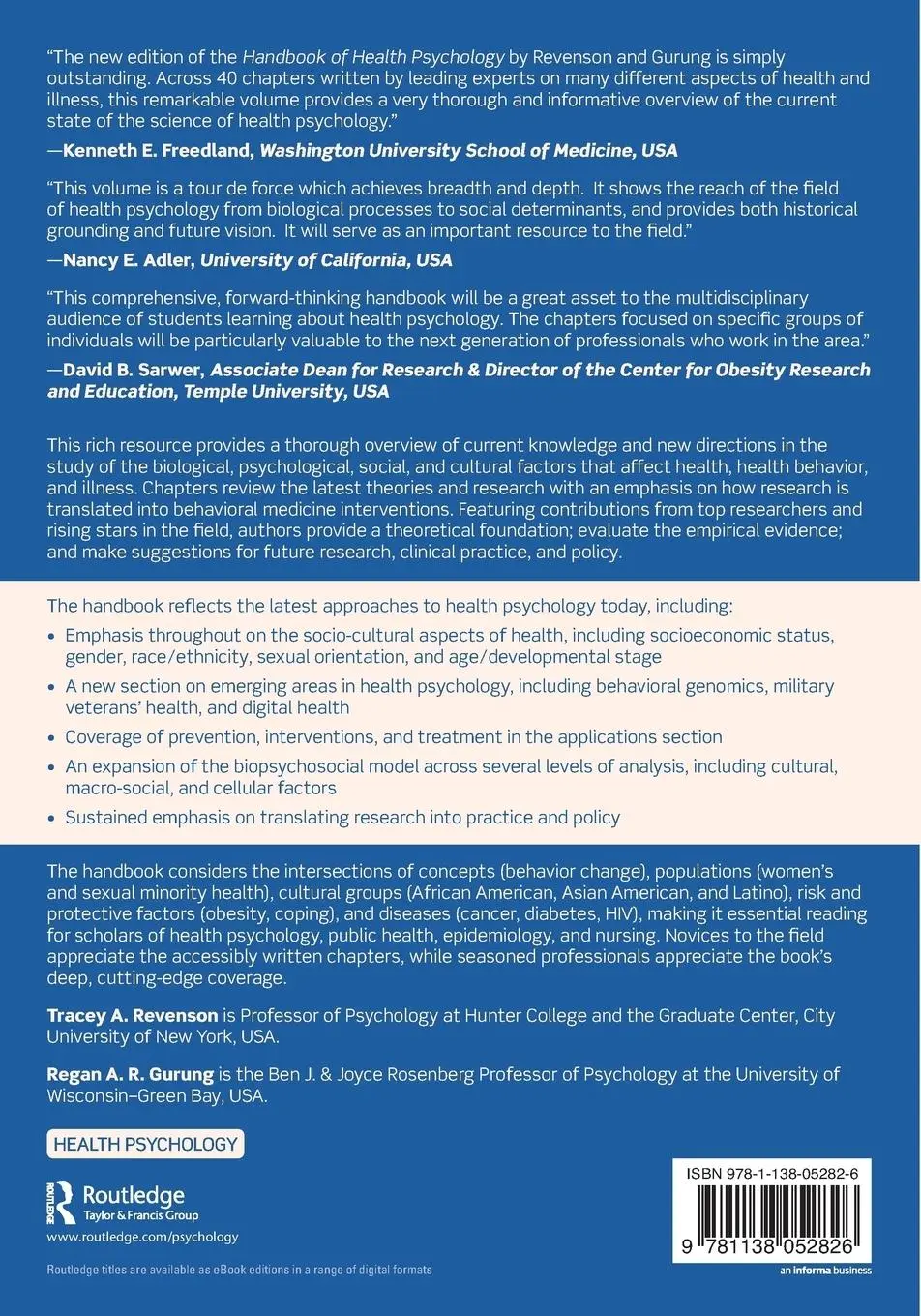 Rückseite: 9781138052826 | Handbook of Health Psychology | Tracey A. Revenson (u. a.) | Buch