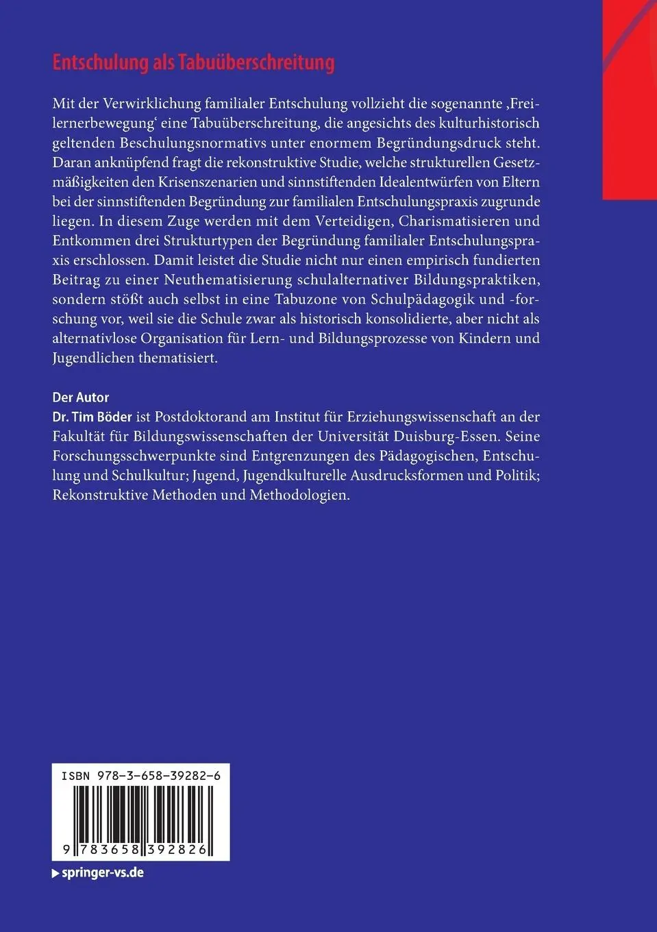 Rückseite: 9783658392826 | Entschulung als Tabuüberschreitung | Tim Böder | Taschenbuch | xi