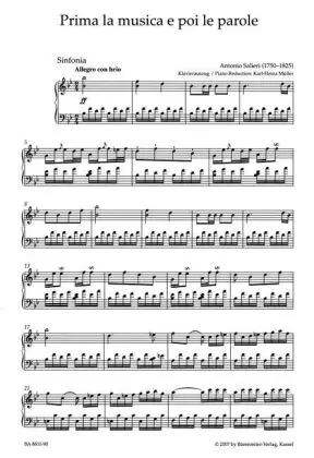 Bild: 9790006542826 | Prima la musica e poi le parole, Klavierauszug | Antonio Salieri