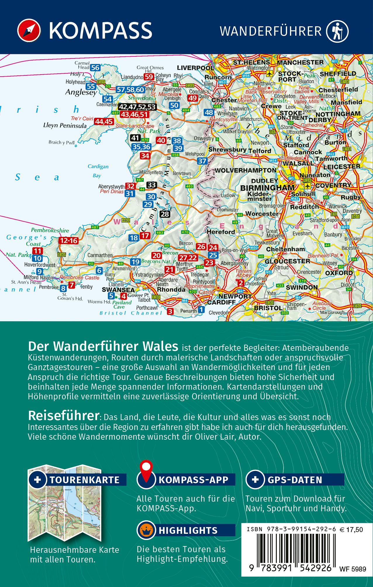 Rückseite: 9783991542926 | KOMPASS Wanderführer Wales, 60 Touren mit Extra-Tourenkarte | Lair