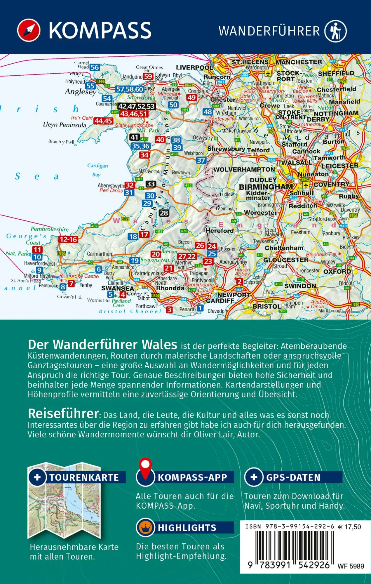 Rückseite: 9783991542926 | KOMPASS Wanderführer Wales, 60 Touren mit Extra-Tourenkarte | Lair