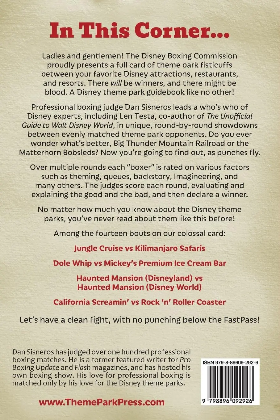 Rückseite: 9798896092926 | Disney Tale of the Tape | Theme Park Boxing | Dan Sisneros | Buch