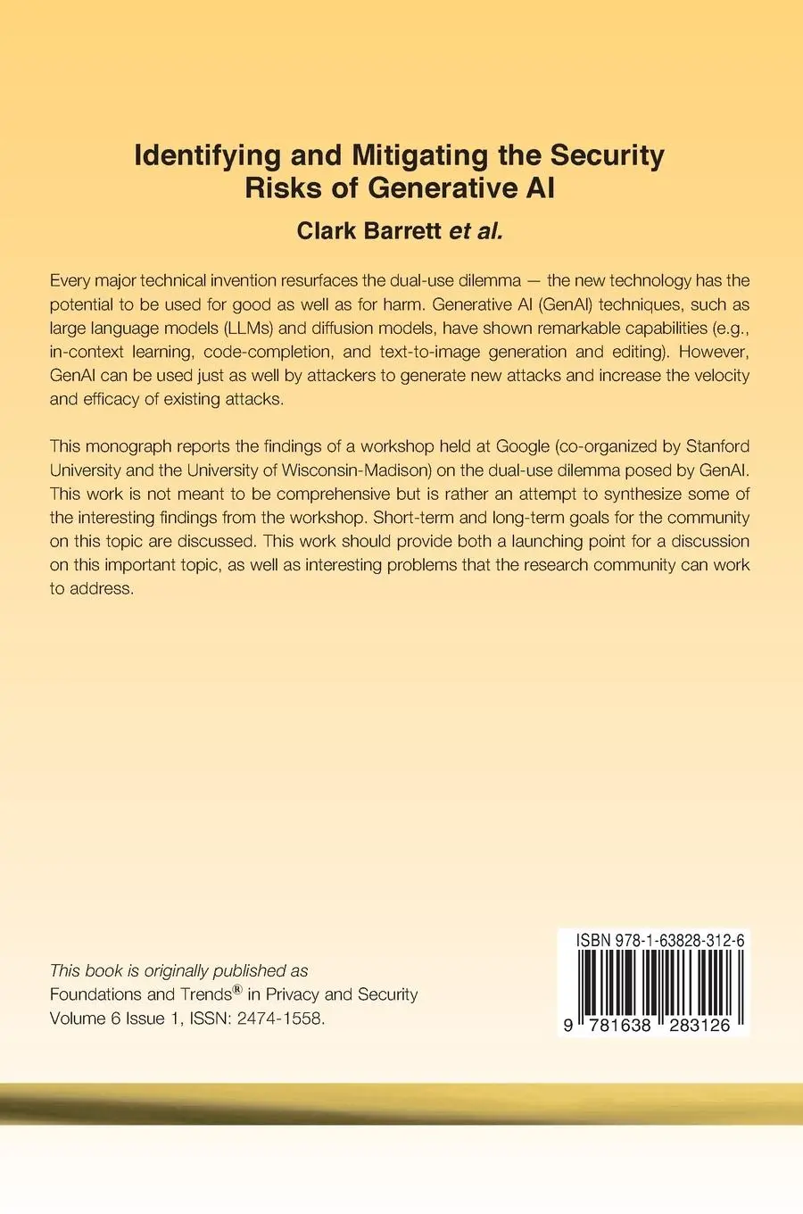 Rückseite: 9781638283126 | Identifying and Mitigating the Security Risks of Generative AI | Buch