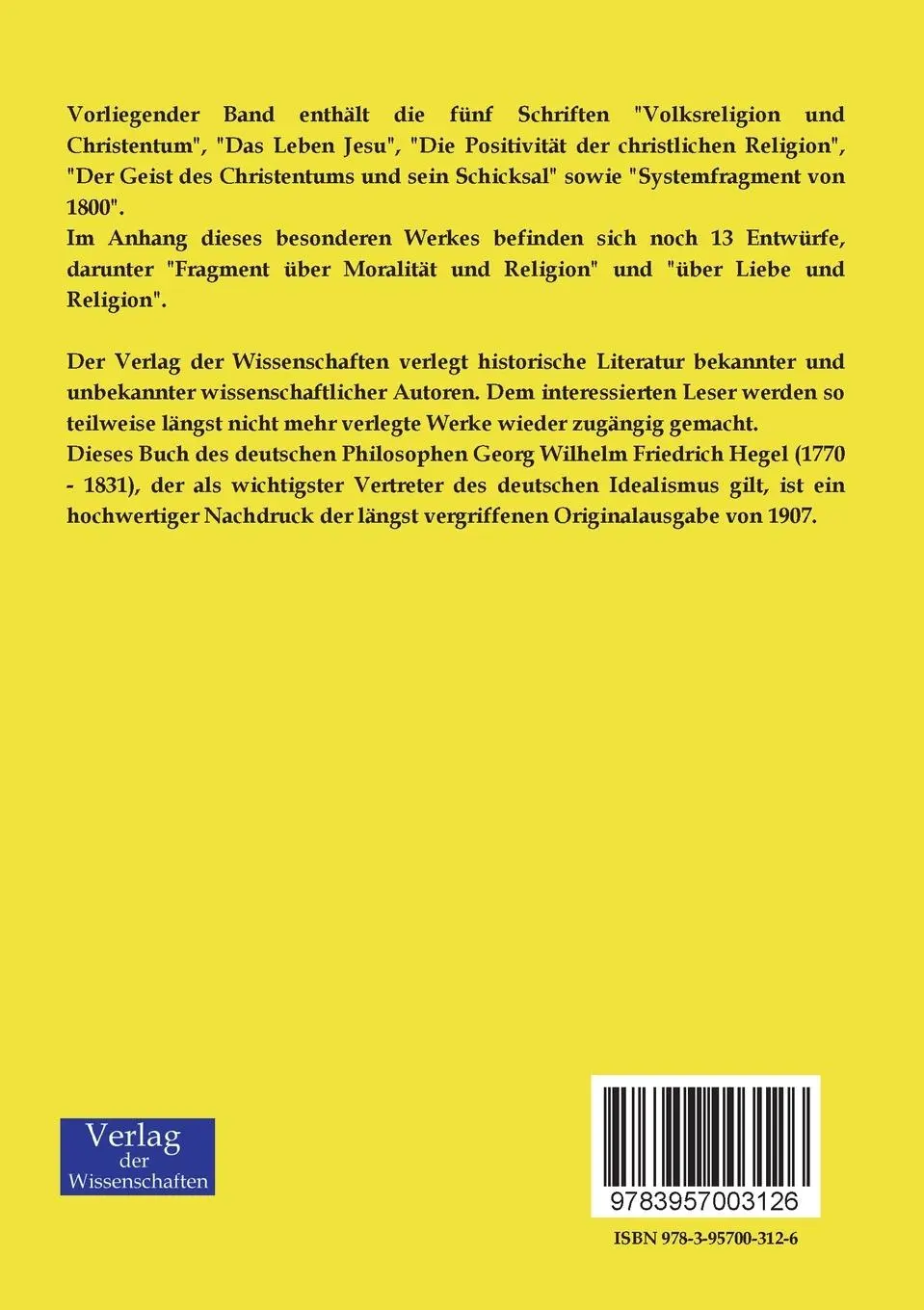 Rückseite: 9783957003126 | Hegels theologische Jugendschriften | Georg Friedrich Hegel | Buch