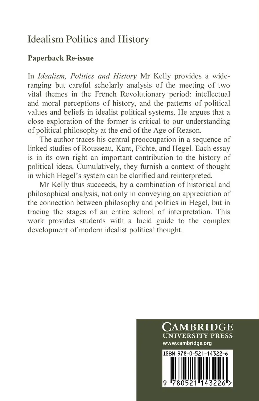 Rückseite: 9780521143226 | Idealism, Politics and History | Sources of Hegelian Thought | Kelly