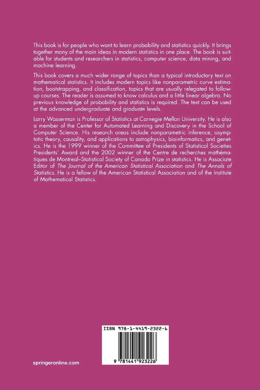Rückseite: 9781441923226 | All of Statistics | A Concise Course in Statistical Inference | Buch