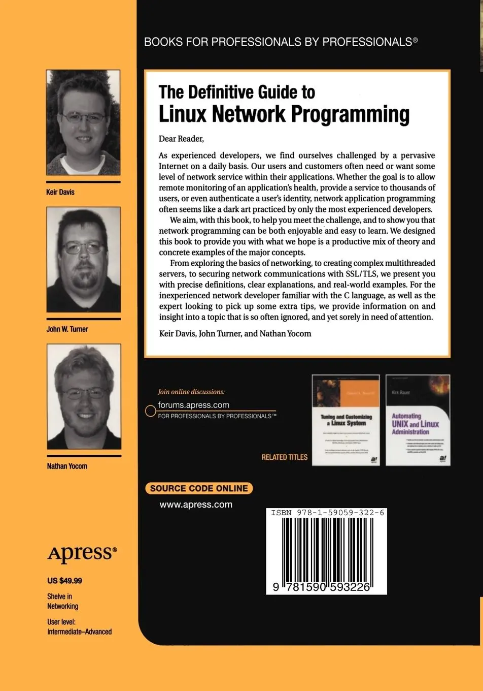 Rückseite: 9781590593226 | The Definitive Guide to Linux Network Programming | Yocom (u. a.)