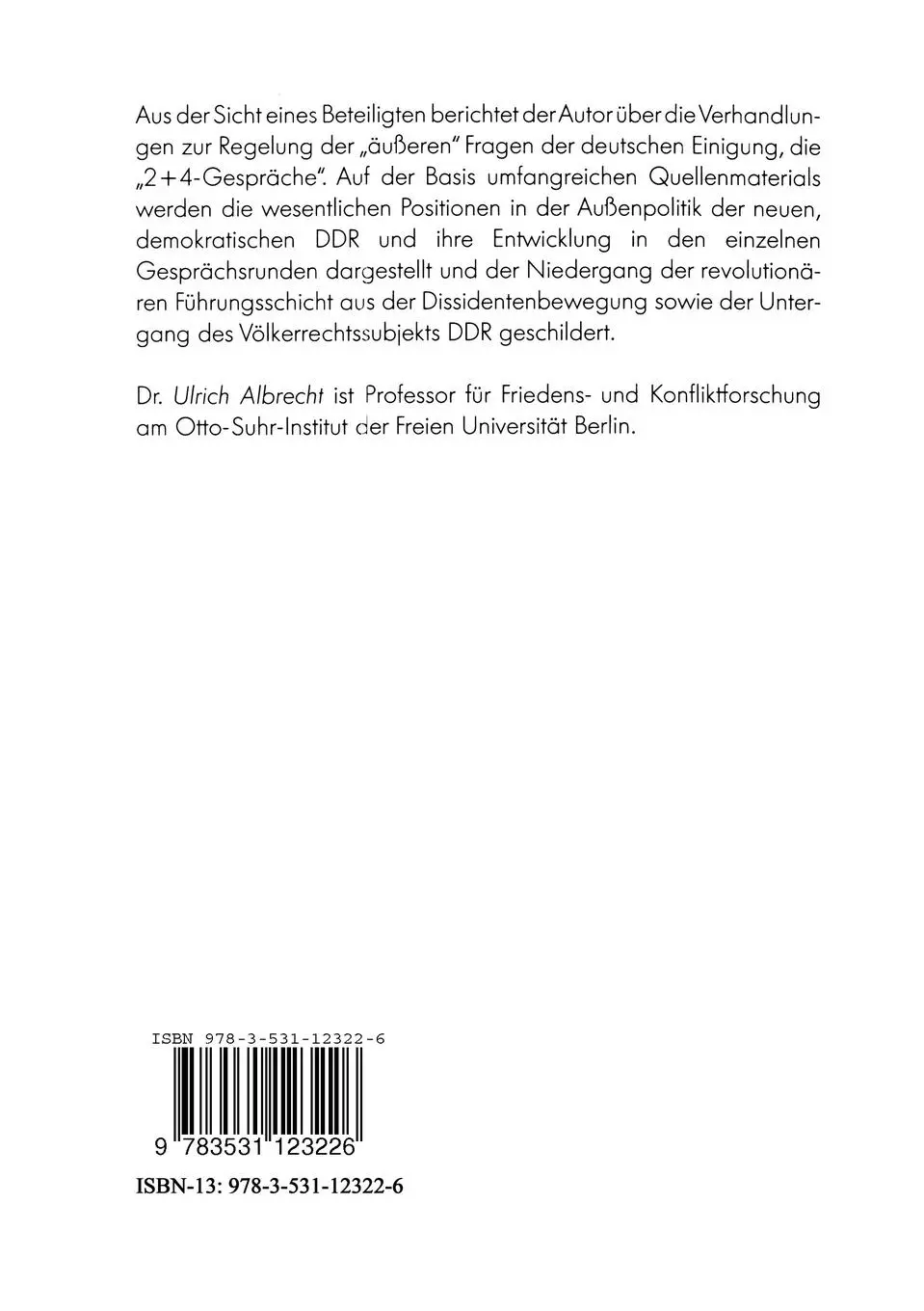 Rückseite: 9783531123226 | Die Abwicklung der DDR | Die "2+4-Verhandlungen" Ein Insider-Bericht