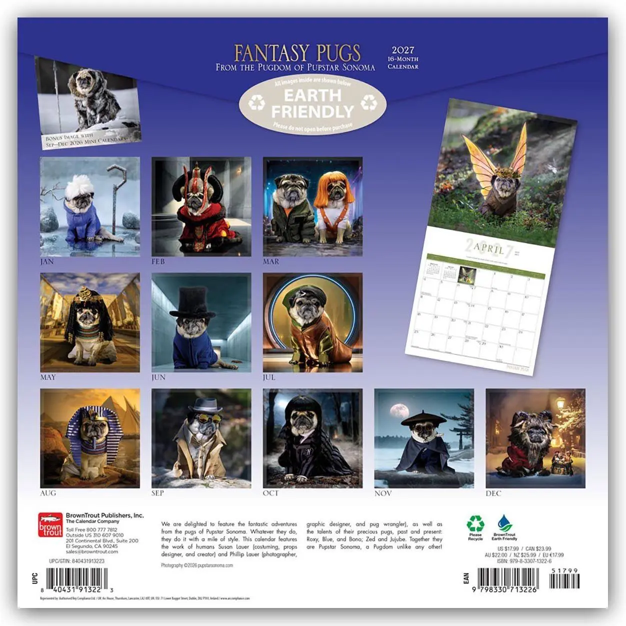 Rückseite: 9798330713226 | Fantasy Pugs - Fantasy Möpse 2027 - 16-Monatskalender | Publishers