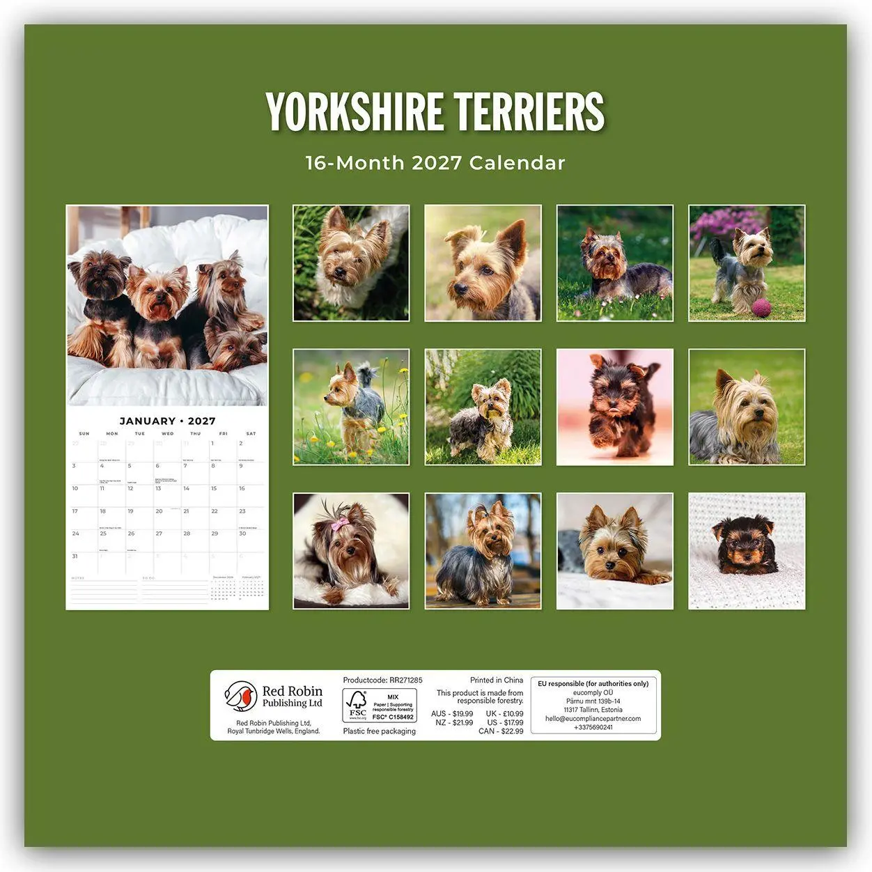 Bild: 9781837013326 | Yorkshire Terriers - Yorkshire Terrier 2027 - 16-Monatskalender | Red