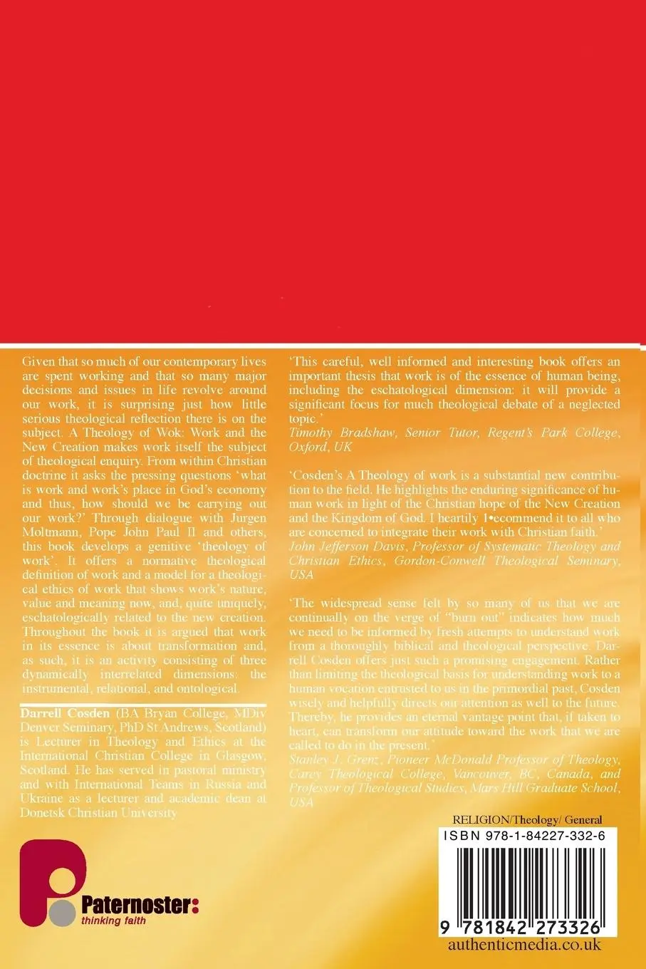 Rückseite: 9781842273326 | A Theology of Work | Work and the New Creation | Darrell Cosden | Buch