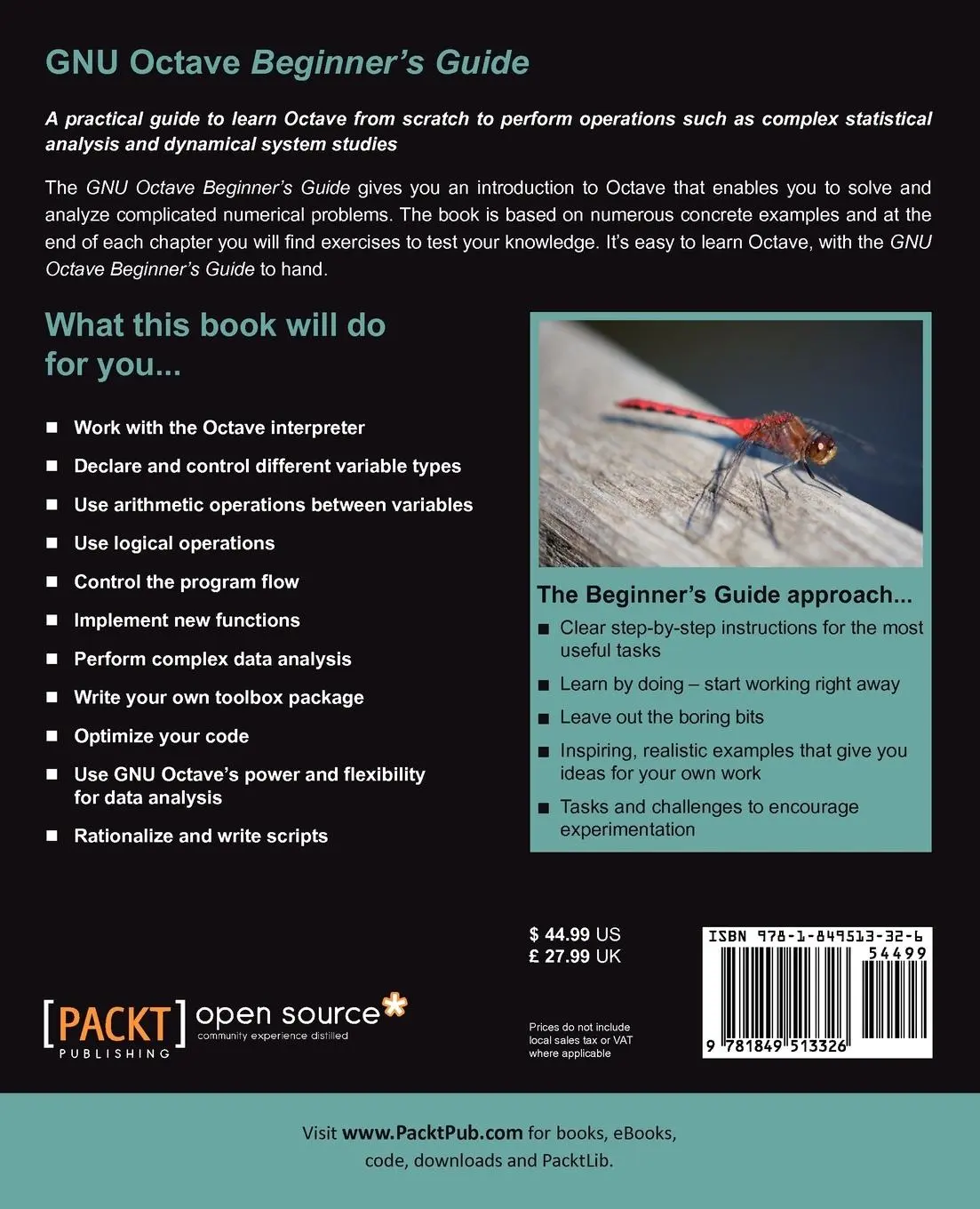 Rückseite: 9781849513326 | Gnu Octave Beginner's Guide | Jesper Schmidt Hansen (u. a.) | Buch