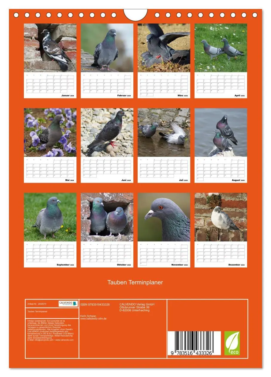 Bild: 9783516433326 | Tauben Terminplaner (Wandkalender 2026 DIN A4 hoch), CALVENDO...