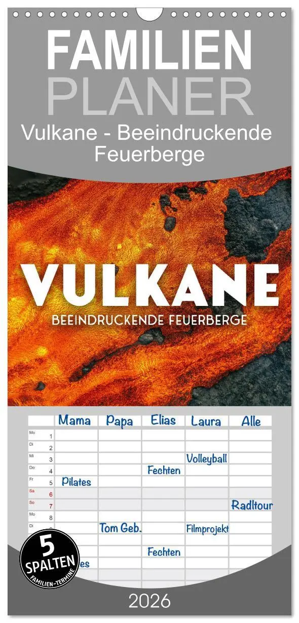 Cover: 9783516503326 | Familienplaner 2026 - Vulkane - Beeindruckende Feuerberge mit 5...