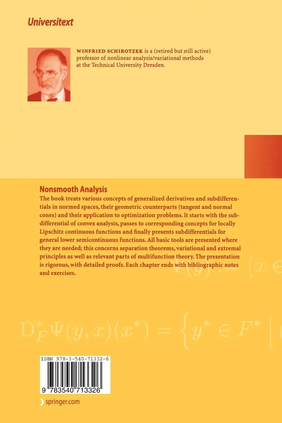 Rückseite: 9783540713326 | Nonsmooth Analysis | Winfried Schirotzek | Taschenbuch | xii | 2007