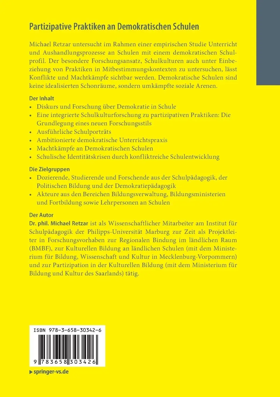 Rückseite: 9783658303426 | Partizipative Praktiken an Demokratischen Schulen | Michael Retzar