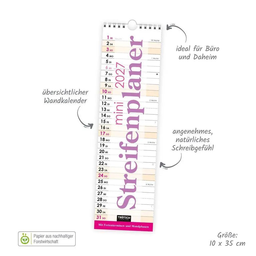 Bild: 4251901513526 | TRÖTSCH - Streifenkalender Mini Violett 2027 | KG | Kalender | 14 S.