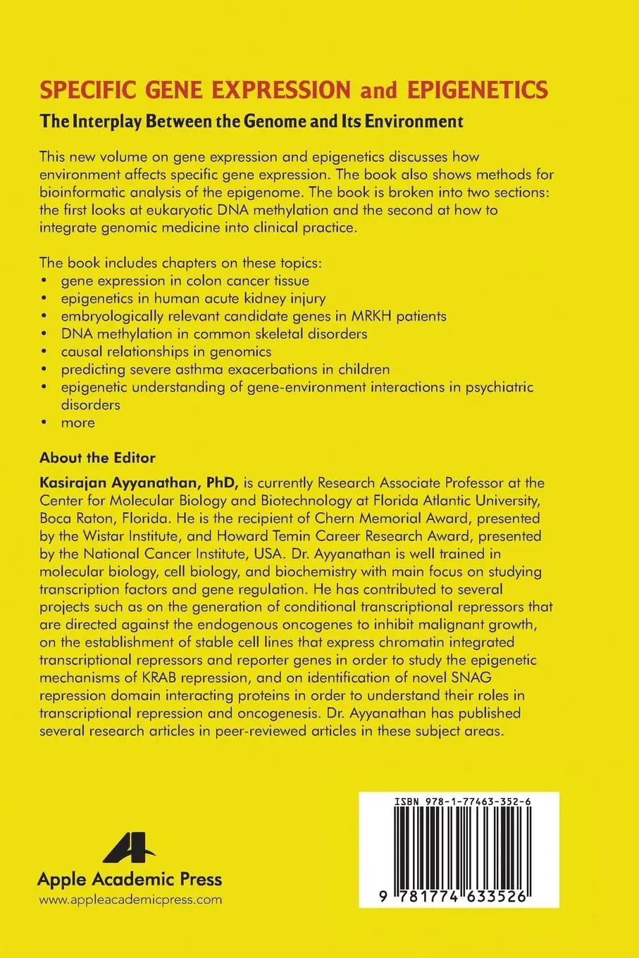 Rückseite: 9781774633526 | Specific Gene Expression and Epigenetics | Kasirajan Ayyanathan | Buch