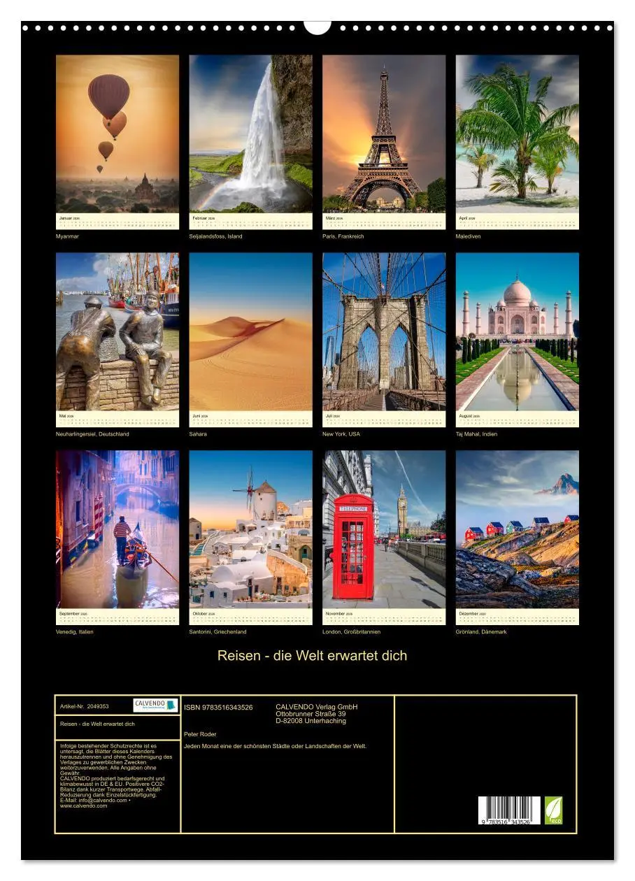 Bild: 9783516343526 | Reisen - die Welt erwartet dich (Wandkalender 2026 DIN A2 hoch),...