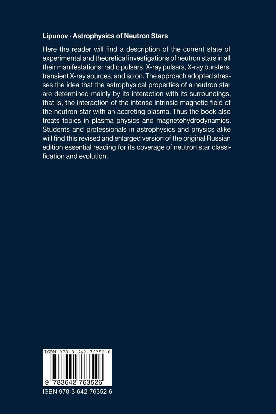 Rückseite: 9783642763526 | Astrophysics of Neutron Stars | Vladimir M. Lipunov | Taschenbuch