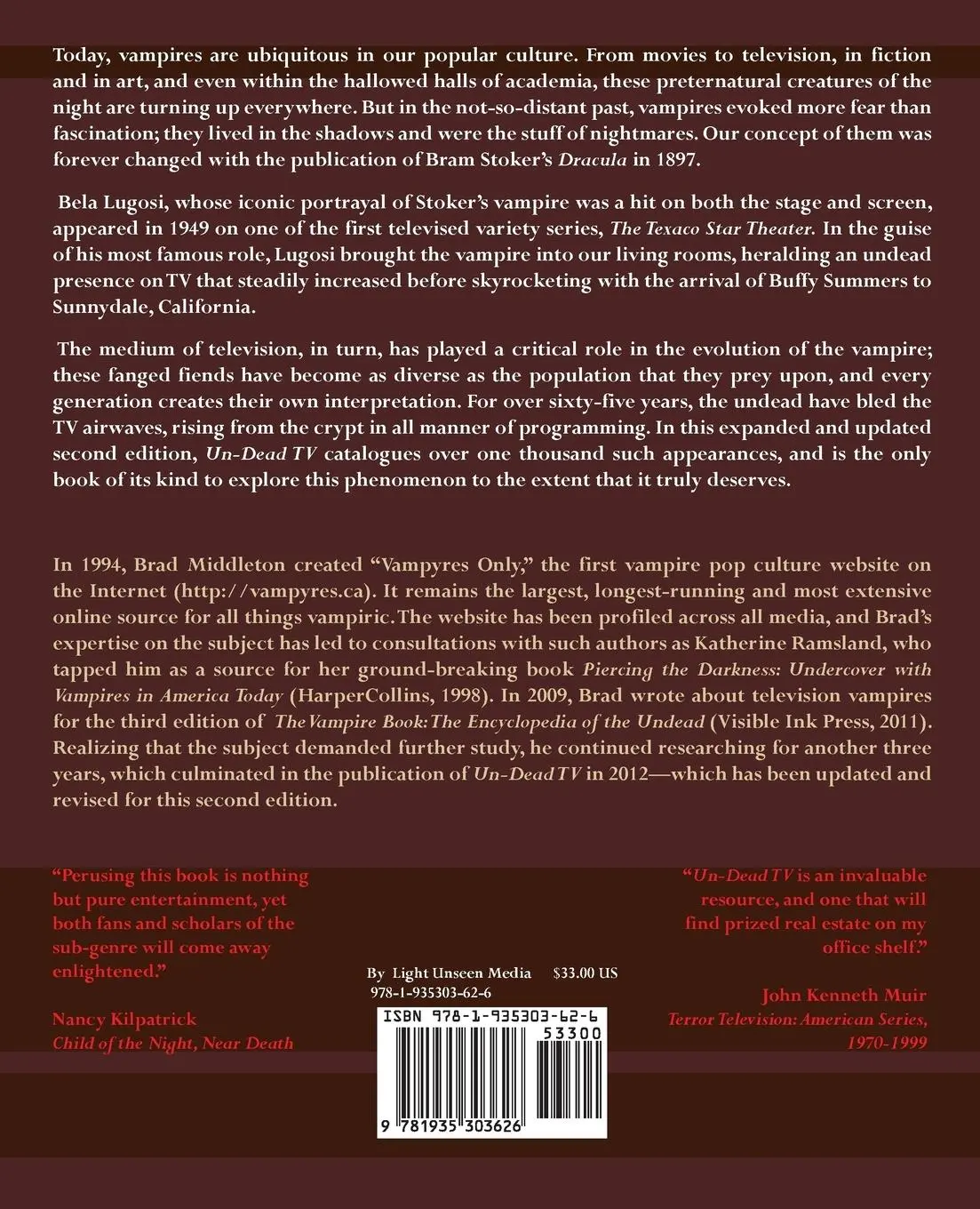 Rückseite: 9781935303626 | Un-Dead TV | The Ultimate Guide to Vampire Television | Brad Middleton