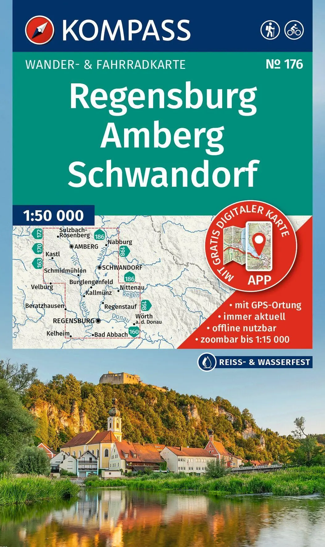 Cover: 9783991543626 | KOMPASS Wanderkarte 176 Regensburg, Amberg, Schwandorf 1:50.000 | 2025