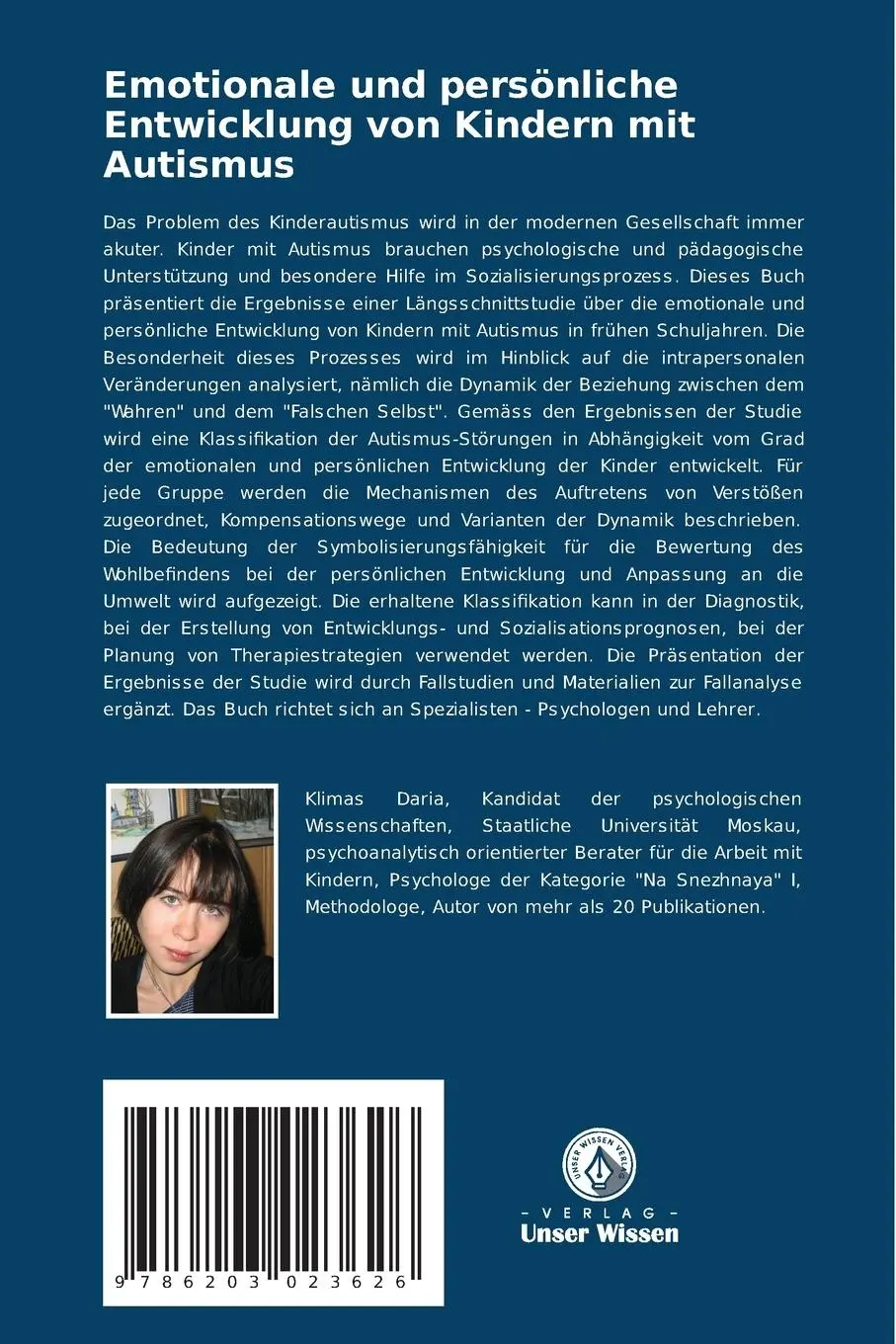 Rückseite: 9786203023626 | Emotionale und persönliche Entwicklung von Kindern mit Autismus | Buch