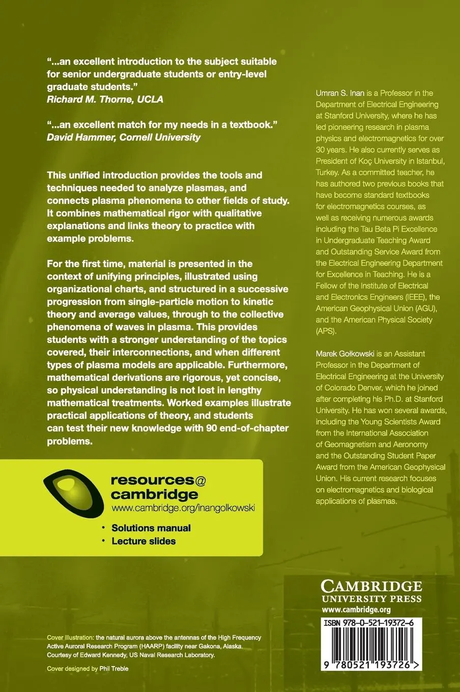 Rückseite: 9780521193726 | Principles of Plasma Physics for Engineers and Scientists | Buch