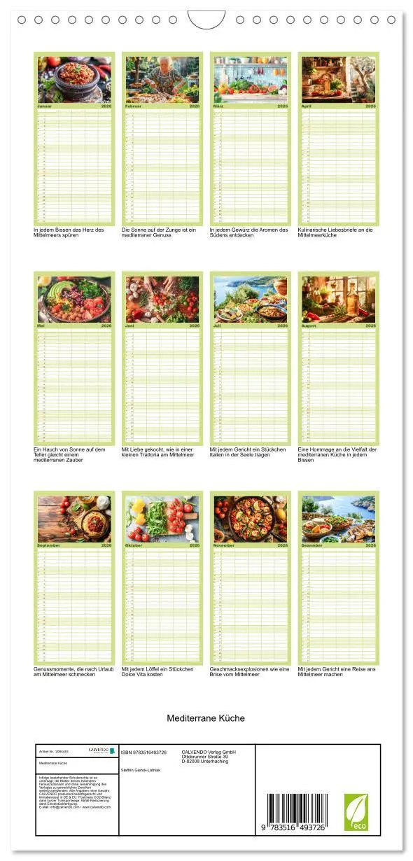 Bild: 9783516493726 | Familienplaner 2026 - Mediterrane Küche mit 5 Spalten...