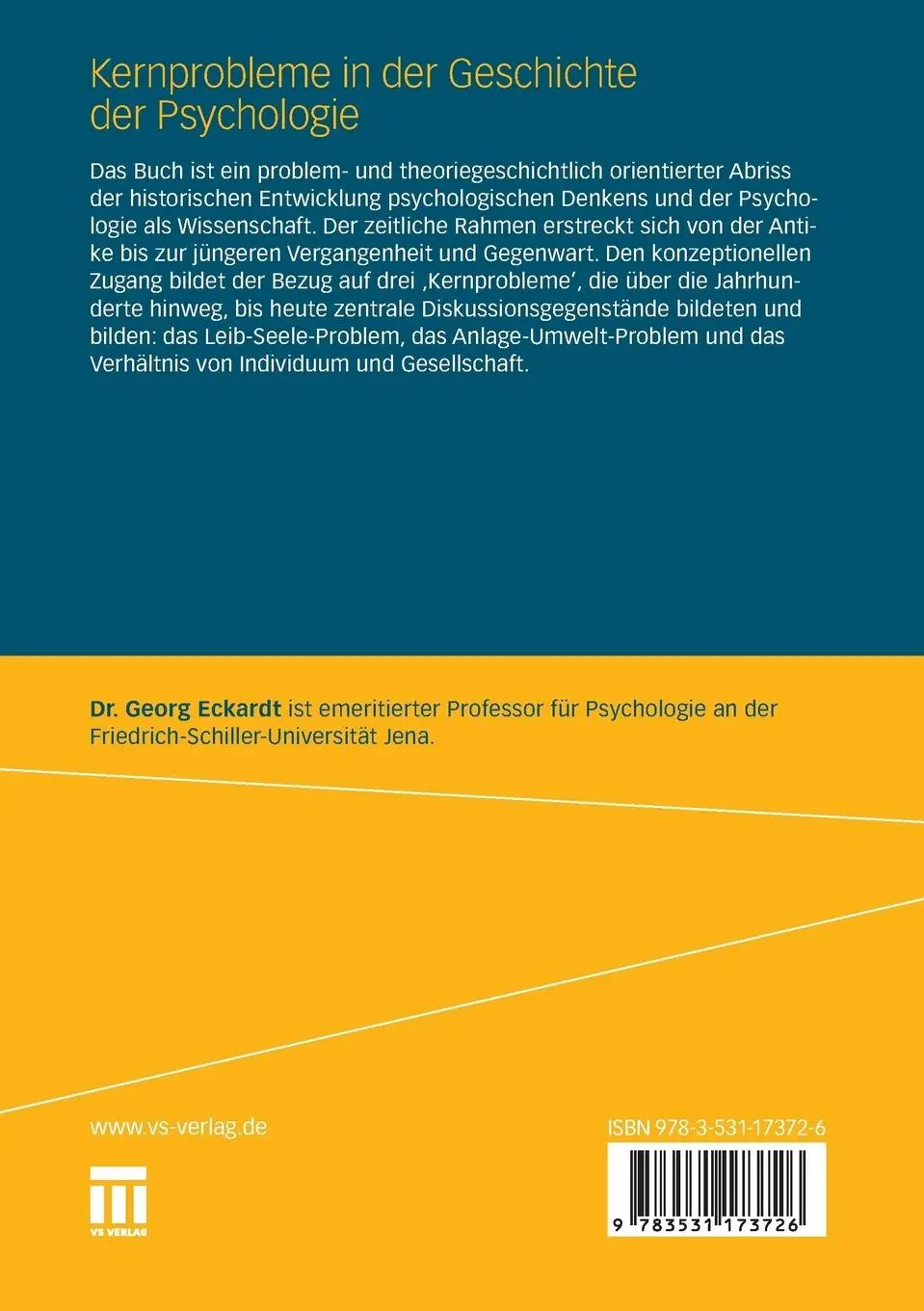 Rückseite: 9783531173726 | Kernprobleme in der Geschichte der Psychologie | Georg Eckardt | Buch