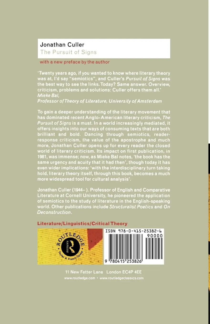 Rückseite: 9780415253826 | The Pursuit of Signs | Jonathan Culler (u. a.) | Taschenbuch | 2001