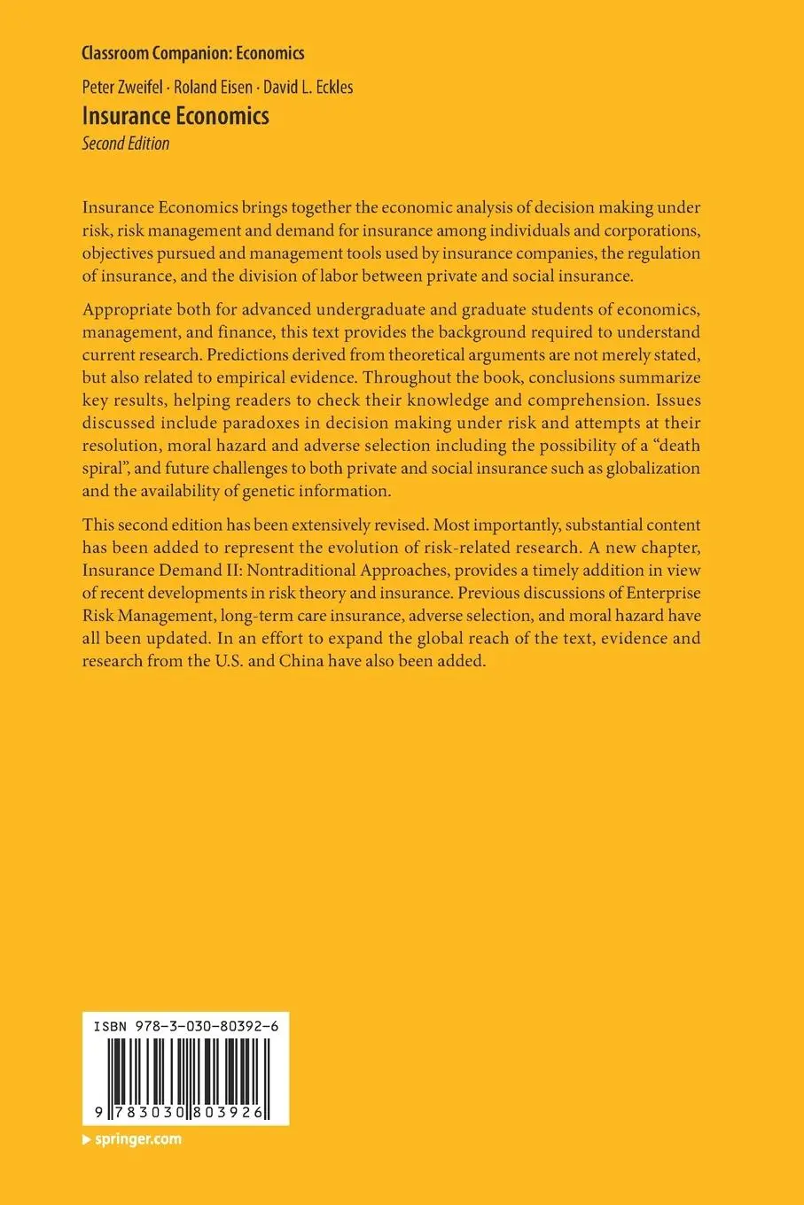 Rückseite: 9783030803926 | Insurance Economics | Peter Zweifel (u. a.) | Taschenbuch | xix | 2022