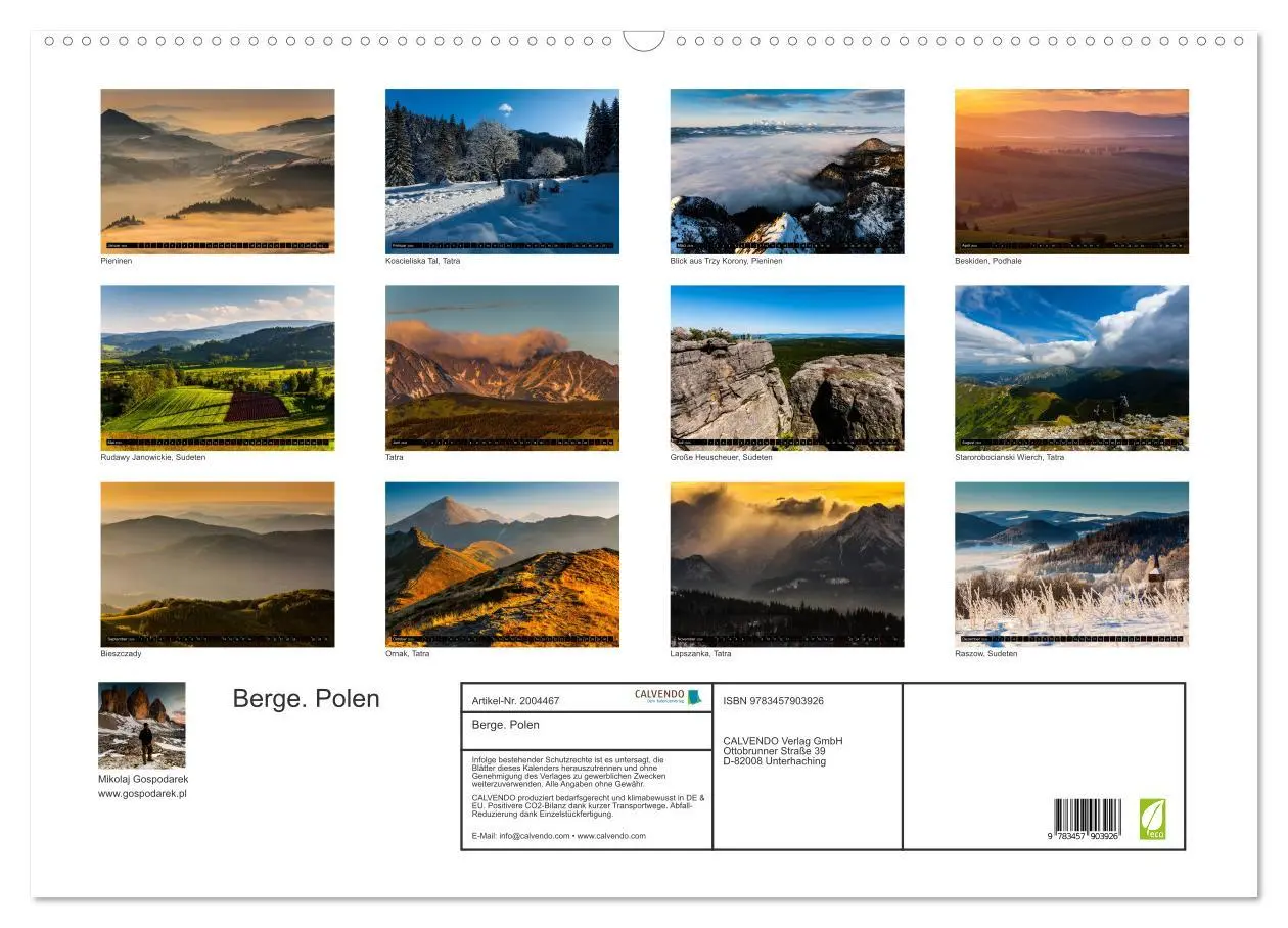 Bild: 9783457903926 | Berge. Polen (Wandkalender 2026 DIN A2 quer), CALVENDO Monatskalender