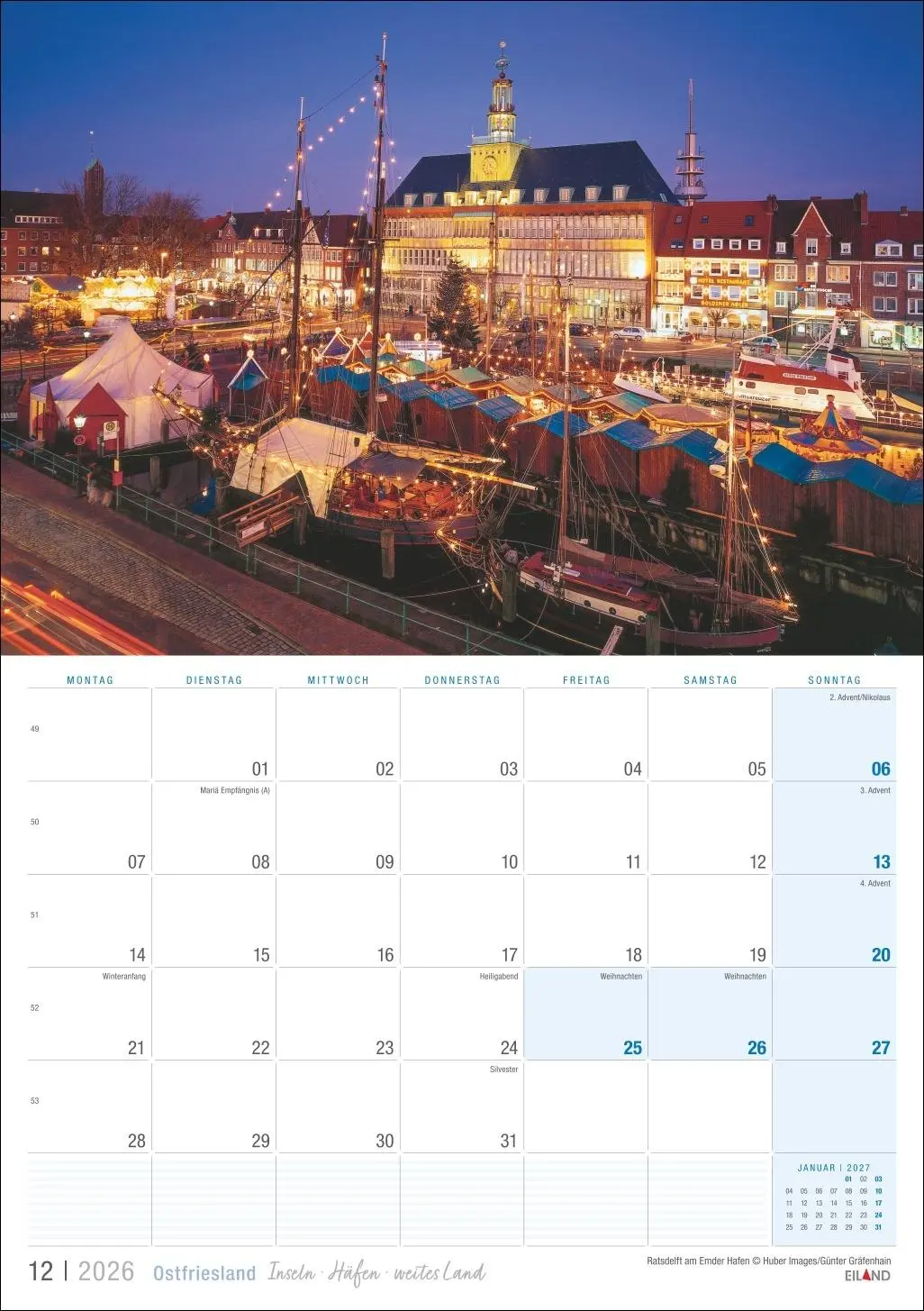 Bild: 9783964023926 | Ostfriesland Kalender 2026 - Inseln · Häfen · weites Land | Eiland