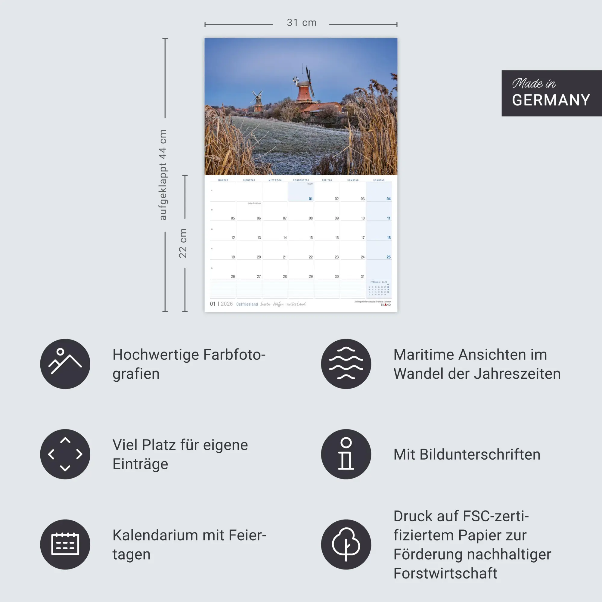 Bild: 9783964023926 | Ostfriesland Kalender 2026 - Inseln · Häfen · weites Land | Eiland