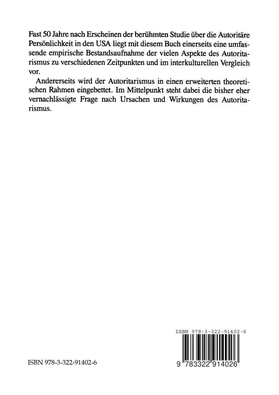 Rückseite: 9783322914026 | Autoritarismus und Gesellschaft | Gerda Lederer | Taschenbuch | 424 S.