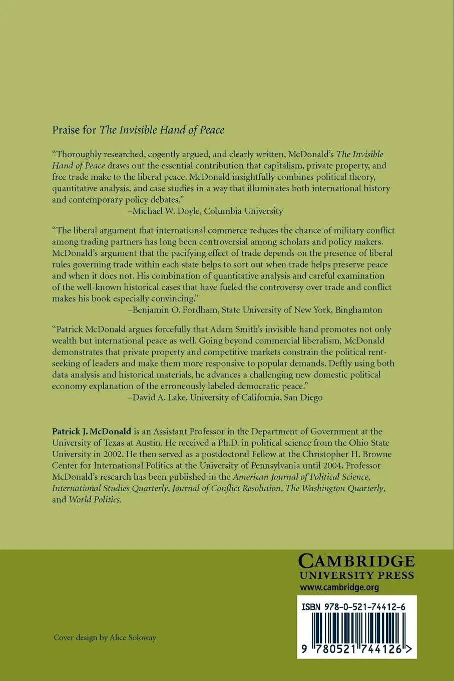 Rückseite: 9780521744126 | The Invisible Hand of Peace | Patrick J. McDonald | Taschenbuch | 2009