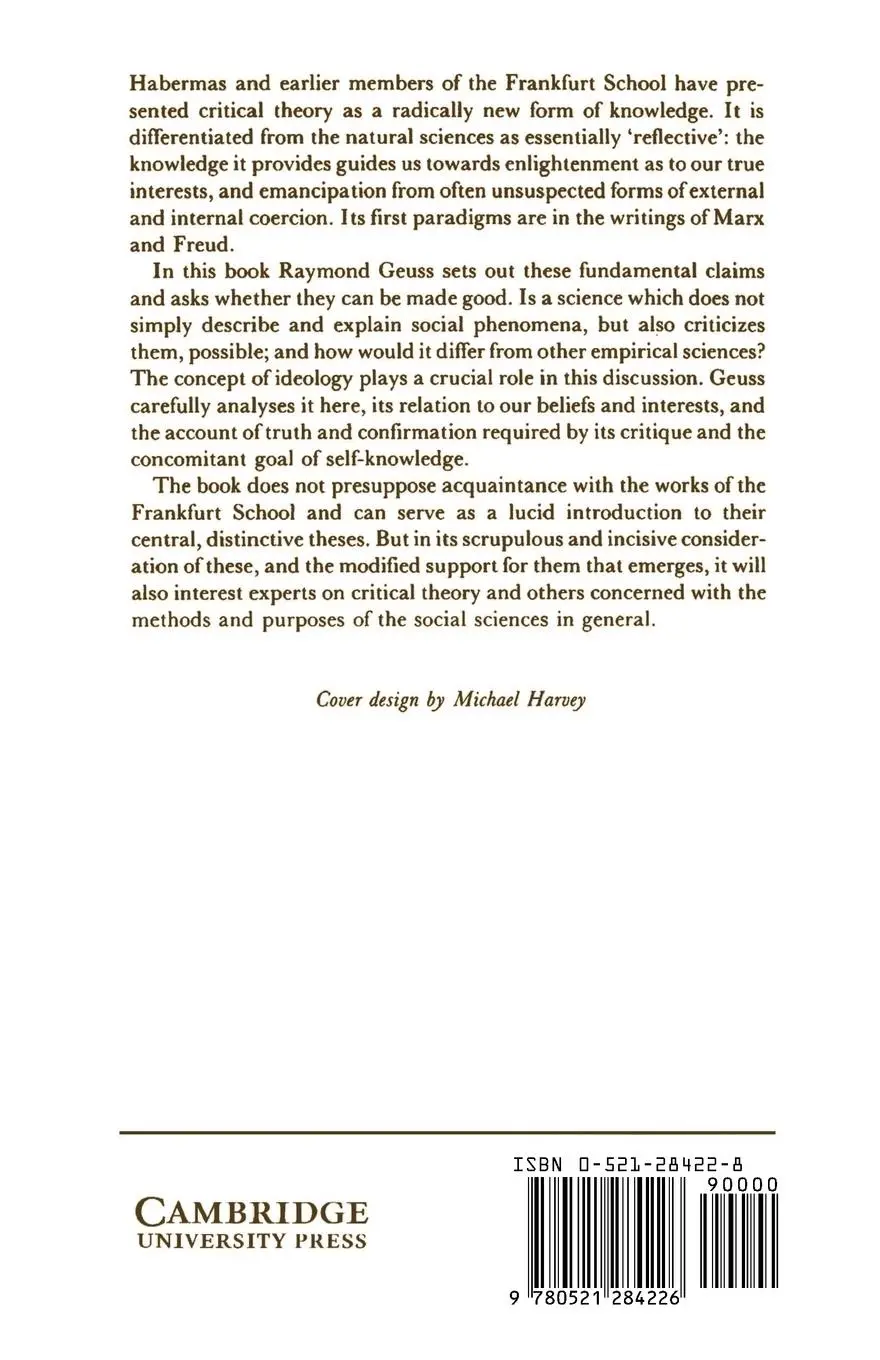 Rückseite: 9780521284226 | The Idea of a Critical Theory | Habermas and the Frankfurt School