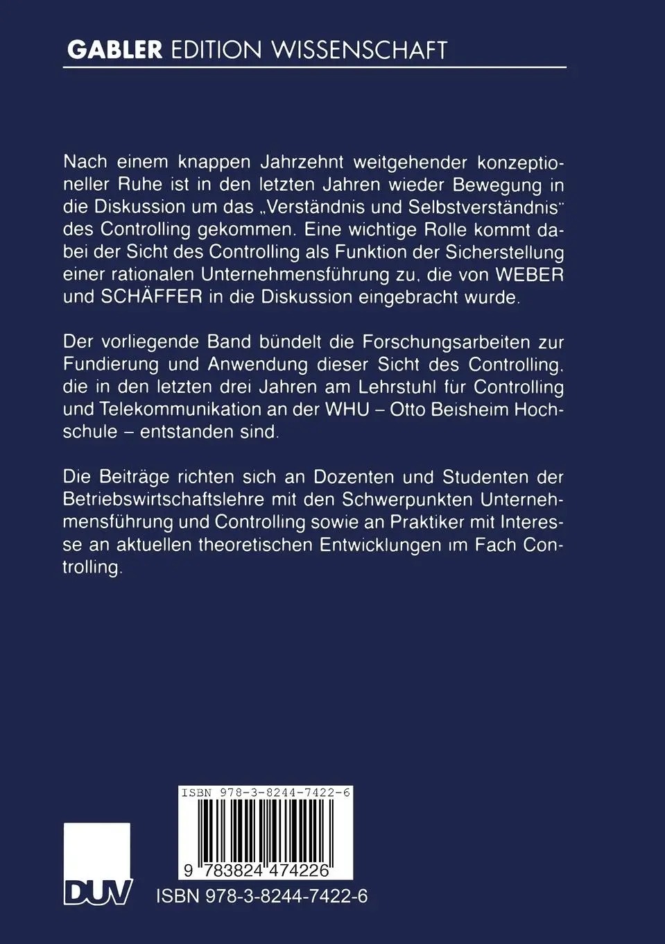 Rückseite: 9783824474226 | Rationalitätssicherung der Führung | Jürgen Weber (u. a.) | Buch