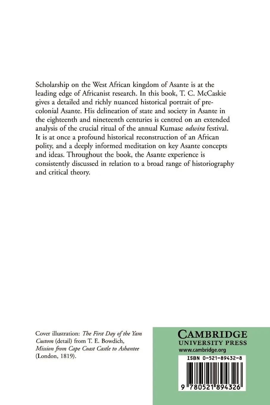 Rückseite: 9780521894326 | State and Society in Pre-Colonial Asante | T. C. McCaskie | Buch