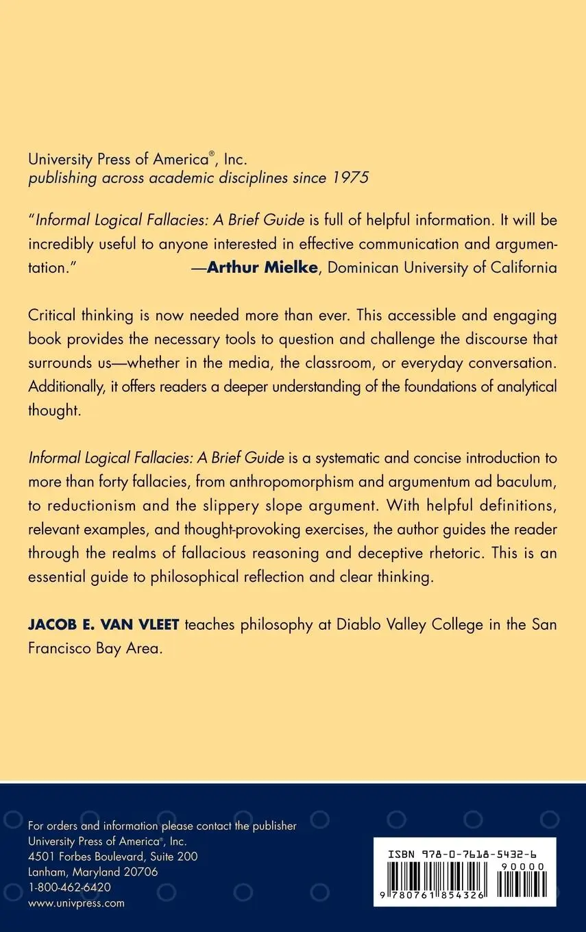 Rückseite: 9780761854326 | Informal Logical Fallacies | A Brief Guide | Jacob E. van Vleet | Buch