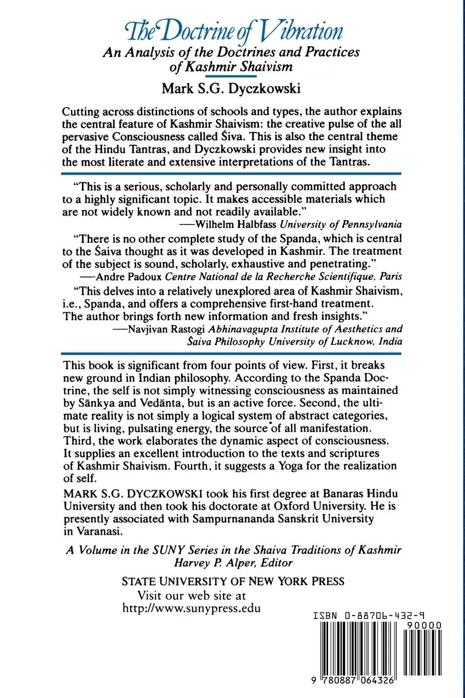 Rückseite: 9780887064326 | The Doctrine of Vibration | Mark S. G. Dyczkowski | Taschenbuch | 1987