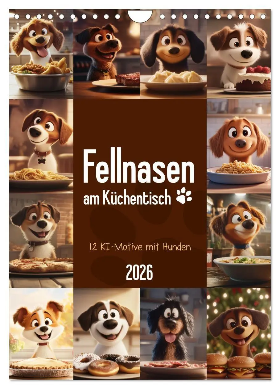Cover: 9783516704426 | Fellnasen am Küchentisch - 12 KI-Motive mit Hunden (Wandkalender...